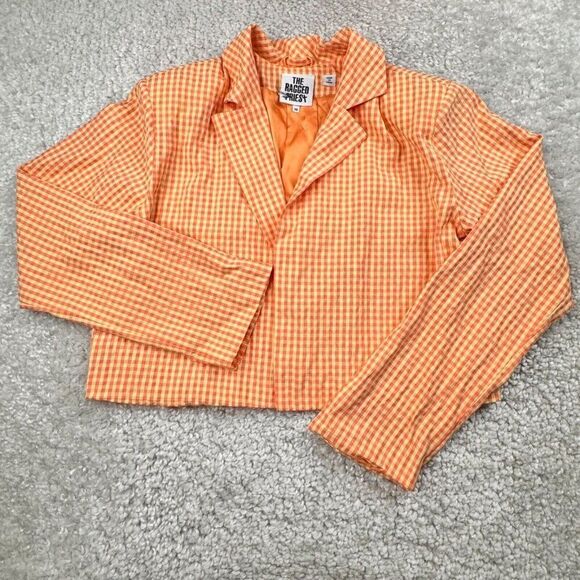 The Ragged Priest Gingham Print Blazer Jacket Orange - Picture 3 of 11